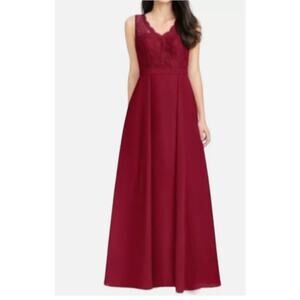 Azazie Britney Bridesmaid formal long lace halter gown Dress in Burgundy sz A8